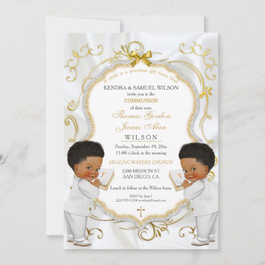 Boy Twins Taufe Christening Community Ethnic Einladung (Vorderseite)