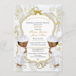 Boy Twins Taufe Christening Gold Cross Ethnic Einladung