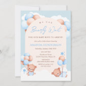 Boy Twins Teddy Bear Baby Shower Einladung (Vorderseite)