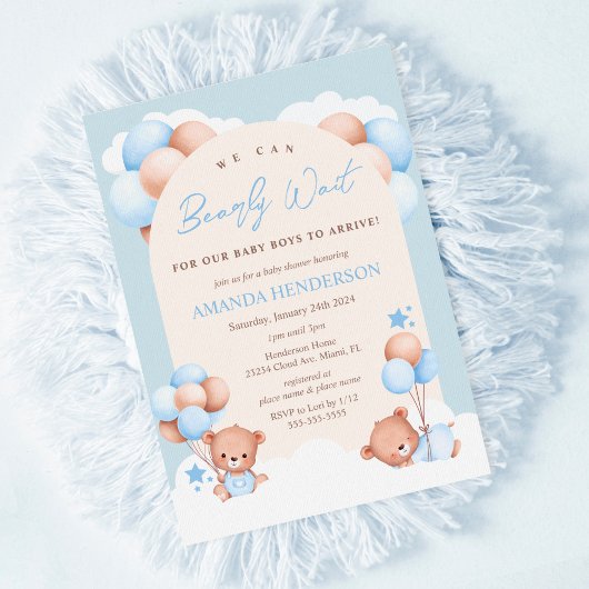 Boy Twins Teddy Bear Baby Shower Einladung