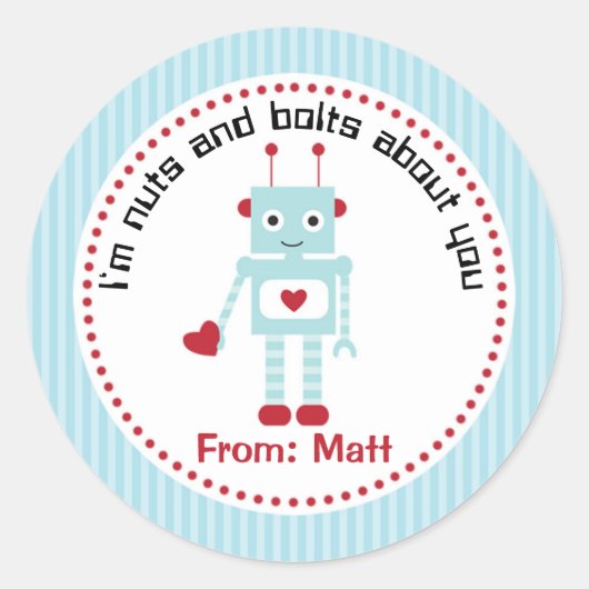 Boy Valentine Stickers (Roboter mit Herz) (Vorderseite)