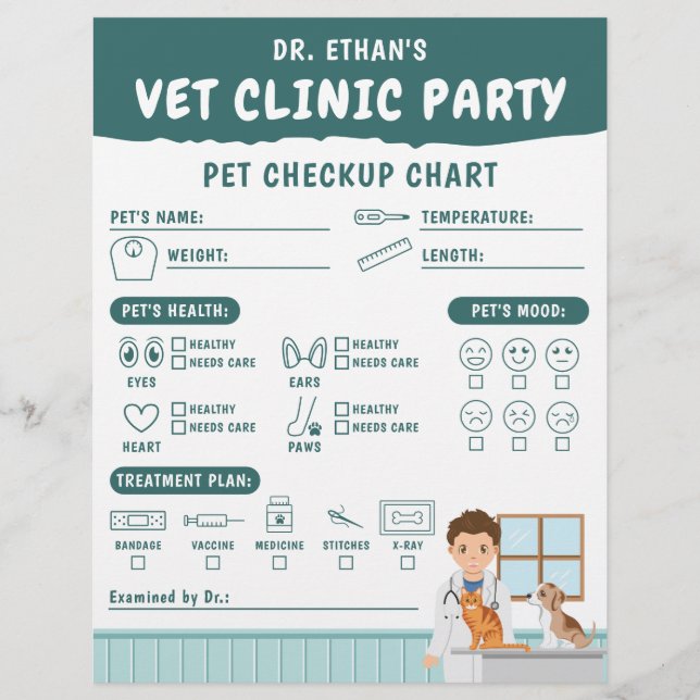 Boy Vet Pretend Pet Checkup Chart Kids' Activity Briefbogen (Vorderseite)