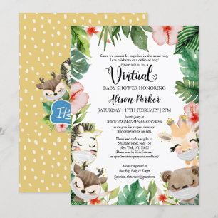 Boy Virtual Baby Shower Masked Safari Friends Einladung