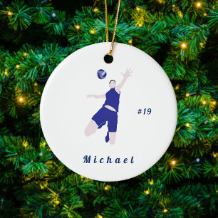 Boy Volleyball Player Blue Name & Nummer Keramik Ornament