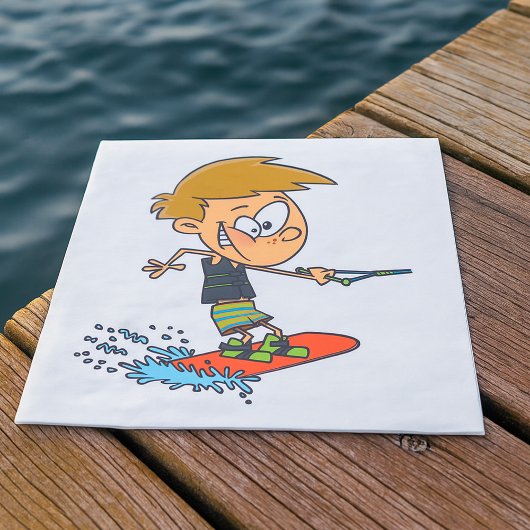 Boy Wakeboarding Fun Summer Water Sports Serviette