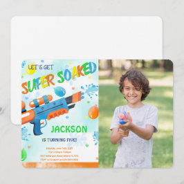 Boy Water Gun Geburtstag Foto Einladung