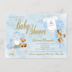 Boy Watercolor Baby Blue Gold Baby Dusche Einladung