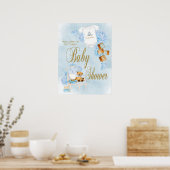 Boy Watercolor Blue Gold Baby Duschzeichen Poster (Küche)