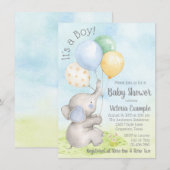 Boy Watercolor Elephant Baby Shower Einladungen (Vorne/Hinten)