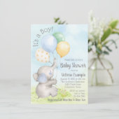 Boy Watercolor Elephant Baby Shower Einladungen (Stehend Vorderseite)