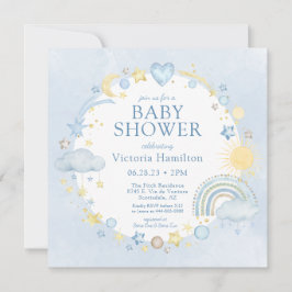 Boy Watercolor Rainbow Baby Dusche Einladung