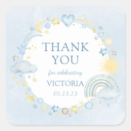 Boy Watercolor Rainbow Baby Dusche Quadratischer Aufkleber