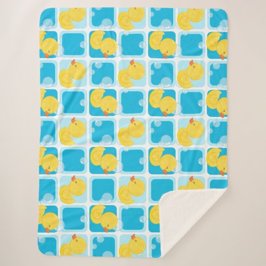 Boy Watercolor Rubber Duck Checkered Large Sherpadecke (Vorderseite)