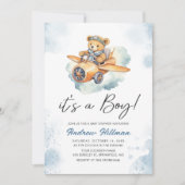Boy Watercolor Teddy Bear Babydusche Einladung (Vorderseite)