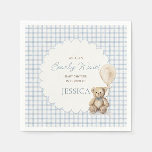 Boy We Can Bearly Wait Teddy Bear Baby Shower Serviette (Vorderseite)