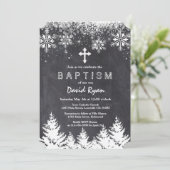 Boy Winter Holiday Snowflakes Chalkboard Taufe Einladung (Stehend Vorderseite)