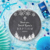 Boy Winter Holiday Snowflakes Chalkboard Taufe Pappteller (Party)