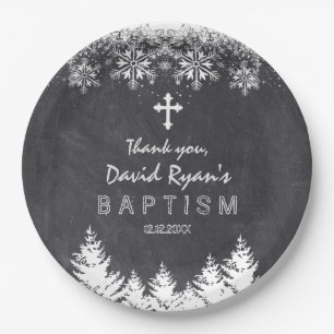 Boy Winter Holiday Snowflakes Chalkboard Taufe Pappteller