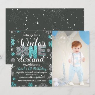 Boy Winter Onederland Geburtstags Einladung Foto