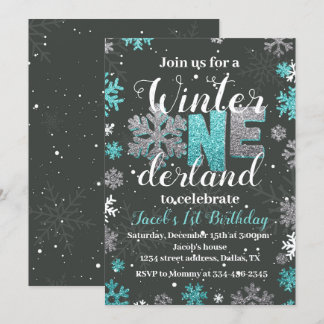 Boy Winter Onederland Geburtstagseinladung Silver Einladung