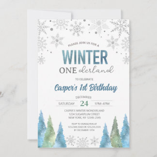 Boy Winter Onederland Snowflakes Erste Geburtstag Einladung