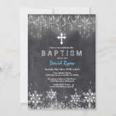 Boy Winter String Lights Schneeflocken Chalk Taufe Einladung (Vorderseite)