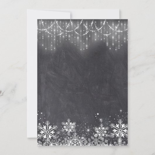 Boy Winter String Lights Schneeflocken Chalk Taufe Einladung (Rückseite)