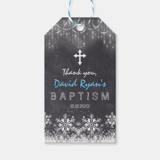 Boy Winter String Lights Schneeflocken Chalk Taufe Geschenkanhänger (Vorderseite)