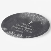 Boy Winter String Lights Schneeflocken Chalk Taufe Pappteller (Schrägansicht)