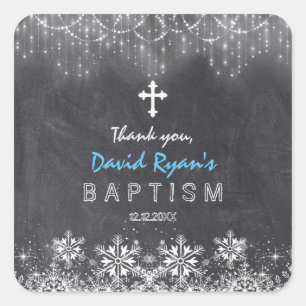 Boy Winter String Lights Schneeflocken Chalk Taufe Quadratischer Aufkleber