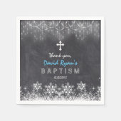 Boy Winter String Lights Schneeflocken Chalk Taufe Serviette (Vorderseite)