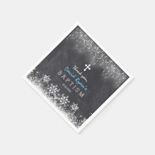 Boy Winter String Lights Schneeflocken Chalk Taufe Serviette (Ecke)