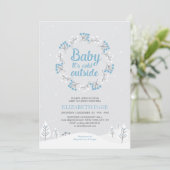 Boy Winter Wonderland Baby Dusche, Blue & Gray Einladung (Stehend Vorderseite)