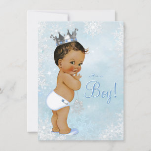 Boy Winter Wonderland Snowflake Ethnic Baby Dusche Einladung