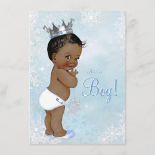 Boy Winter Wonderland Snowflake Ethnic Baby Dusche Einladung