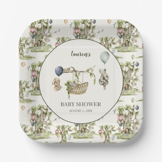 Boy Woodland Animals Baby Shower  Pappteller (Vorderseite)