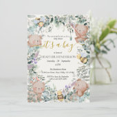 Boy Woodland Animals Bear Watercolor Babydusche Einladung (Stehend Vorderseite)