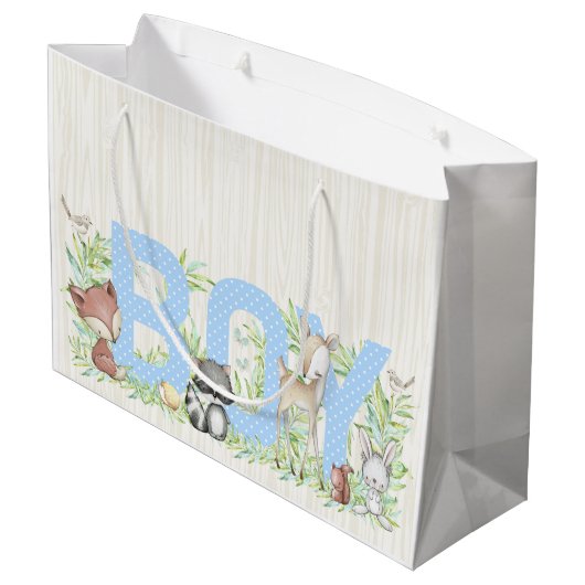 Boy Woodland Babydusche Große Geschenktüte (Rückseite Schrägansicht)