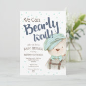 Boy Woodland Forest Bear Baby Dusche Einladung (Stehend Vorderseite)