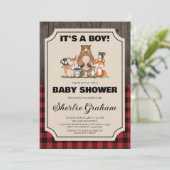 Boy Woodland Lumberjack Baby Dusche Einladung (Stehend Vorderseite)