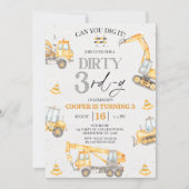Boy Yellow Grey Construction Dirty 3rd-y Birthday  Einladung (Vorderseite)