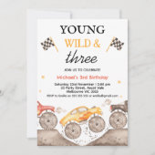 Boy Yellow Monster Truck Young Wild Three Birthday Einladung (Vorderseite)