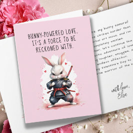 Boyfriend Bunny Pun Ninja Warrior Pink Valentines Karte