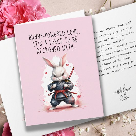 Boyfriend Bunny Pun Ninja Warrior Pink Valentines Karte
