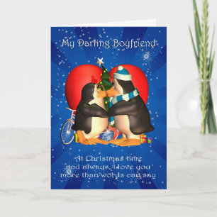 Boyfriend Christmas Card With Kissing Penguins Hea Feiertagskarte