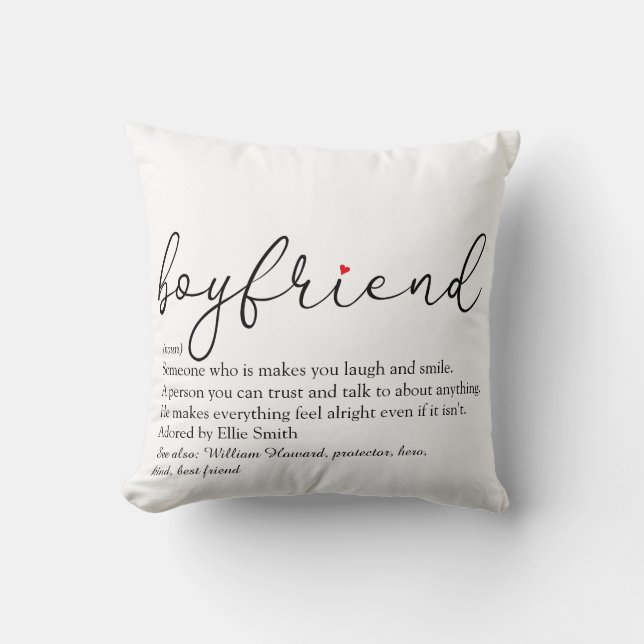 Boyfriend Definition Script Red Liebe Heart Kissen (Vorderseite)