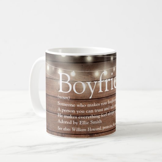 Boyfriend Definition String Lights Rustikales Holz Kaffeetasse (Vorderseite Links)