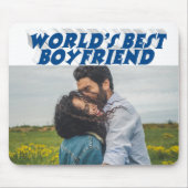 Boyfriend-Foto mit blauem Text Mousepad (Vorne)