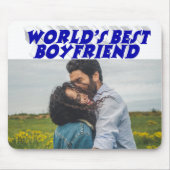 Boyfriend-Foto mit blauem Text Mousepad (Vorne)