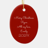 Boyfriend Girlfriend Oval Foto Christmas Keramik Ornament (Hinten)
